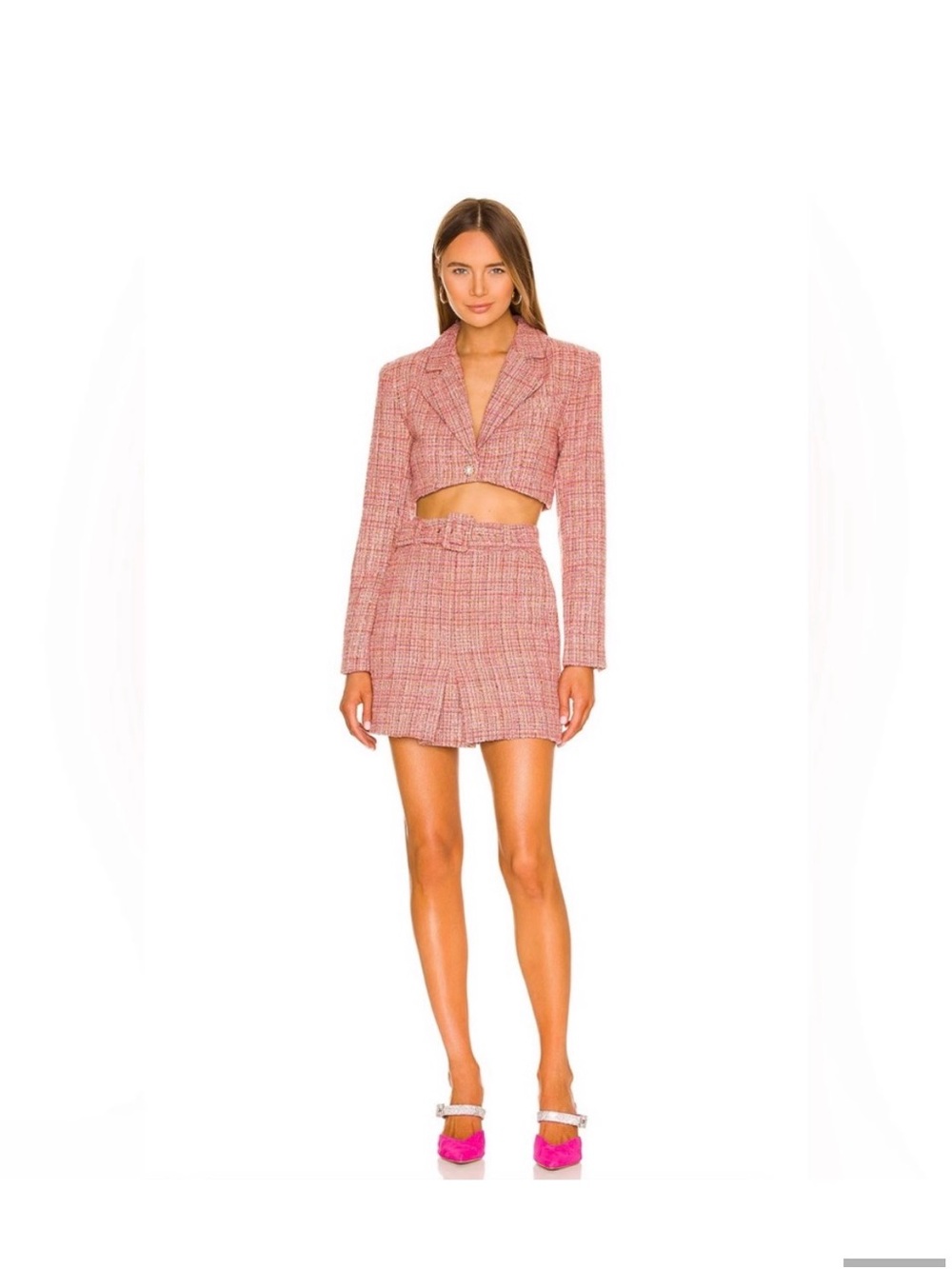 Lovers & Friends Amira Cropped Tweed Jacket and Skirt Set - Pink Mix